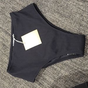 NWT Charlie Holiday Black Ribbed high waisted swim Briefs